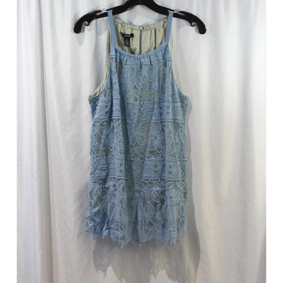 NWT Alfani Womens Light Blue Lace Overlay Halter Blouse 12 - Picture 4 of 8